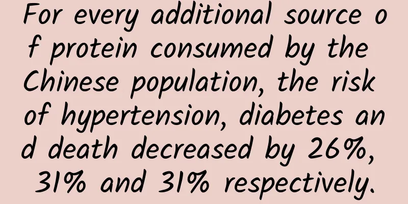For every additional source of protein consumed by the Chinese population, the risk of hypertension, diabetes and death decreased by 26%, 31% and 31% respectively.