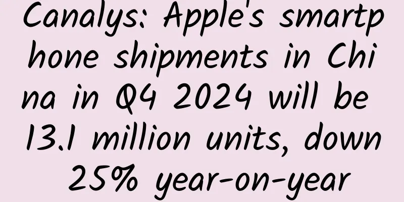 Canalys: Apple's smartphone shipments in China in Q4 2024 will be 13.1 million units, down 25% year-on-year