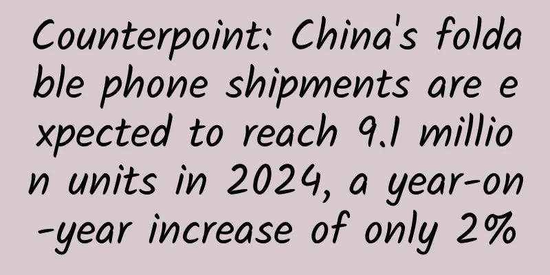 Counterpoint: China's foldable phone shipments are expected to reach 9.1 million units in 2024, a year-on-year increase of only 2%