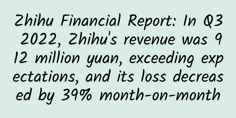 Zhihu Financial Report: In Q3 2022, Zhihu's revenue was 912 million yuan, exceeding expectations, and its loss decreased by 39% month-on-month