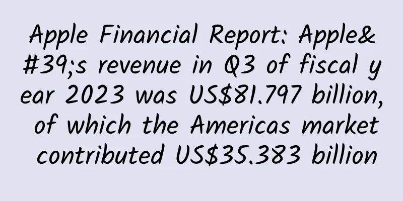 Apple Financial Report: Apple's revenue in Q3 of fiscal year 2023 was US$81.797 billion, of which the Americas market contributed US$35.383 billion