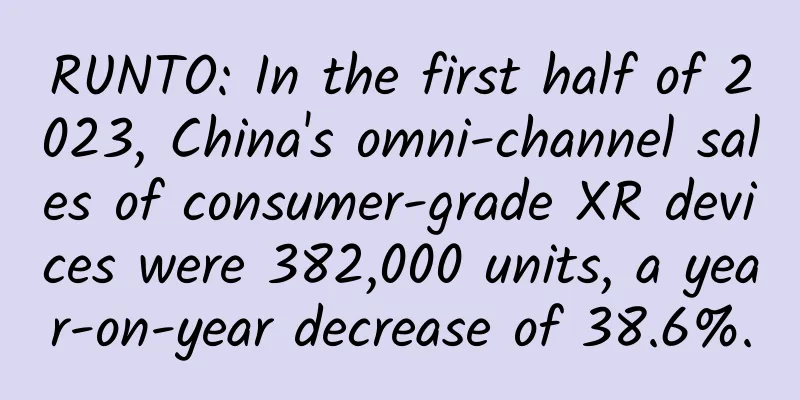 RUNTO: In the first half of 2023, China's omni-channel sales of consumer-grade XR devices were 382,000 units, a year-on-year decrease of 38.6%.