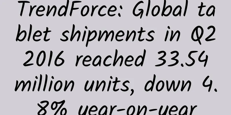 TrendForce: Global tablet shipments in Q2 2016 reached 33.54 million units, down 4.8% year-on-year