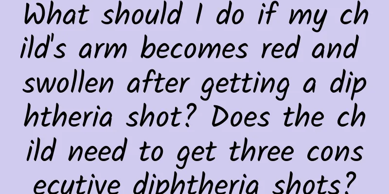 What should I do if my child's arm becomes red and swollen after getting a diphtheria shot? Does the child need to get three consecutive diphtheria shots?